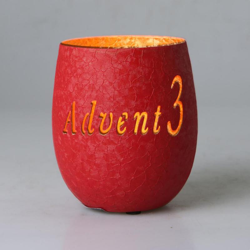 Windlicht "3.Advent" rot