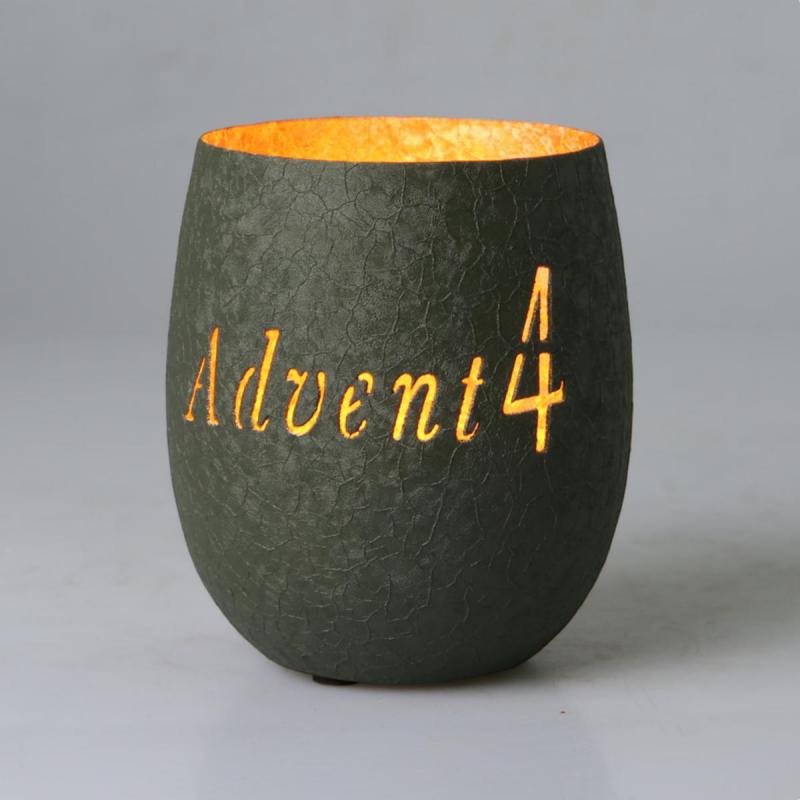 Windlicht "4.Advent" gr&uuml;n
