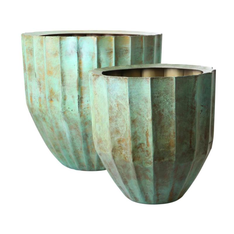 Metall-Topf gr&uuml;n Messing oxidiert