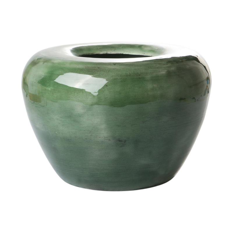 Metall-Vase apfelform gr&uuml;n emalliert