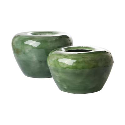Metall-Vase apfelform gr&uuml;n emalliert