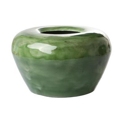 Metall-Vase apfelform gr&uuml;n emalliert