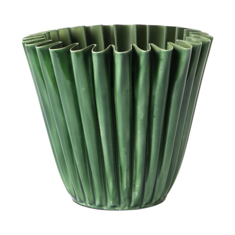 Metall-Vase gefaltet gr&uuml;n emalliert