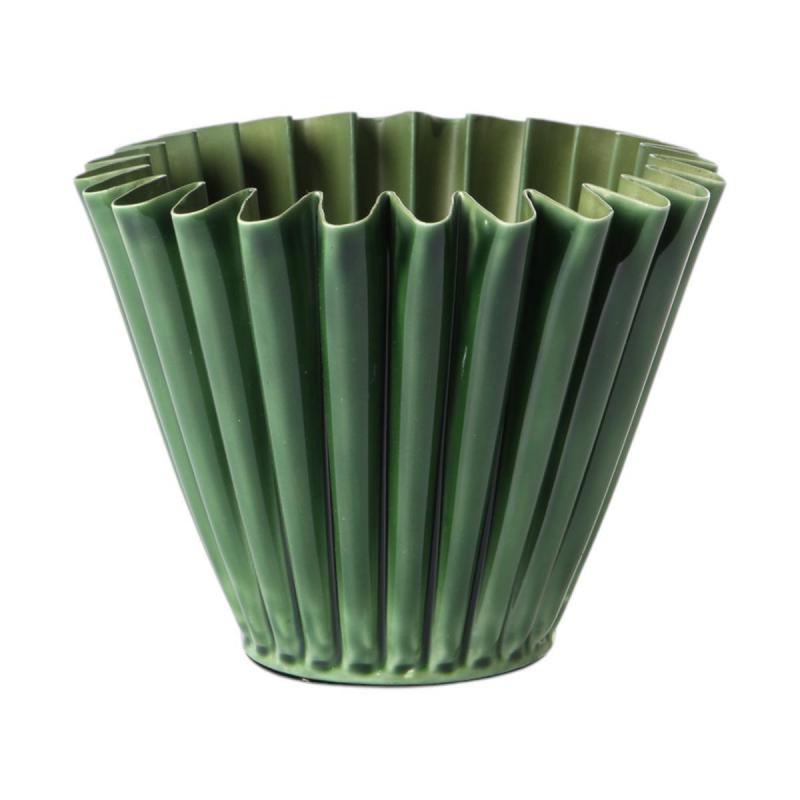 Metall-Vase gefaltet gr&uuml;n emalliert