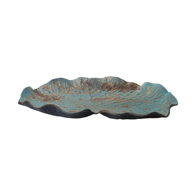 KS-Teller Blattform blau/glod Rostoptik