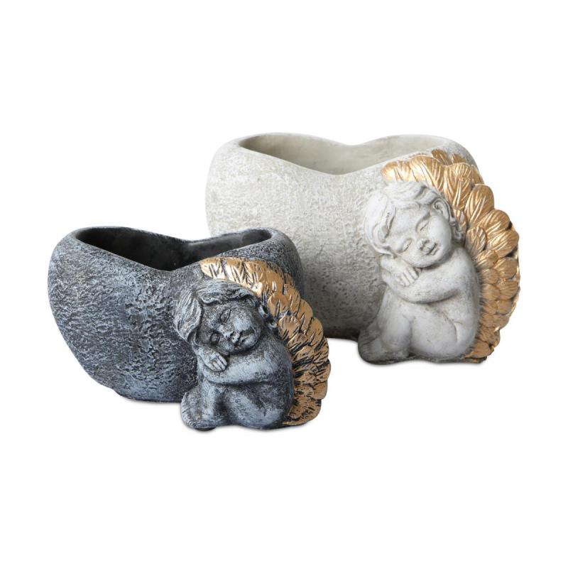 Zementtopf-Herz mit Engel