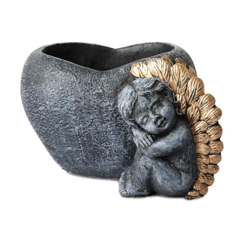 Zementtopf-Herz mit Engel