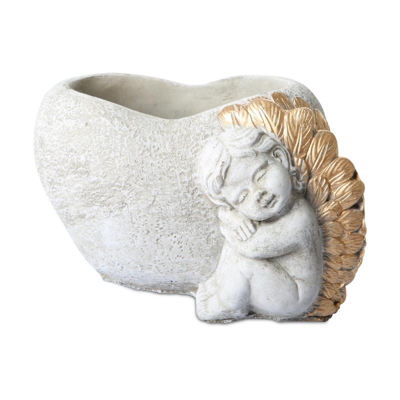Zementtopf-Herz mit Engel