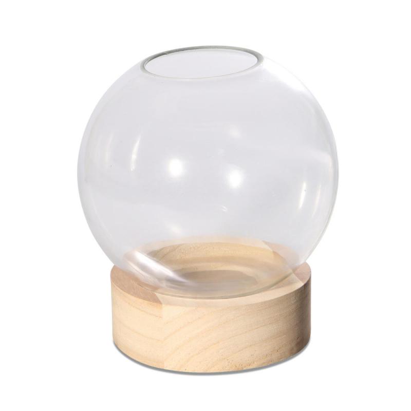 Kugelvase mit Holzständer mit LED