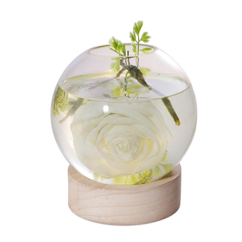 Kugelvase mit Holzständer mit LED