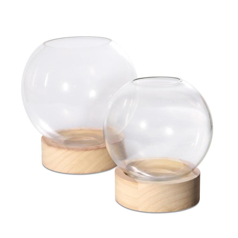 Kugelvase mit Holzständer mit LED