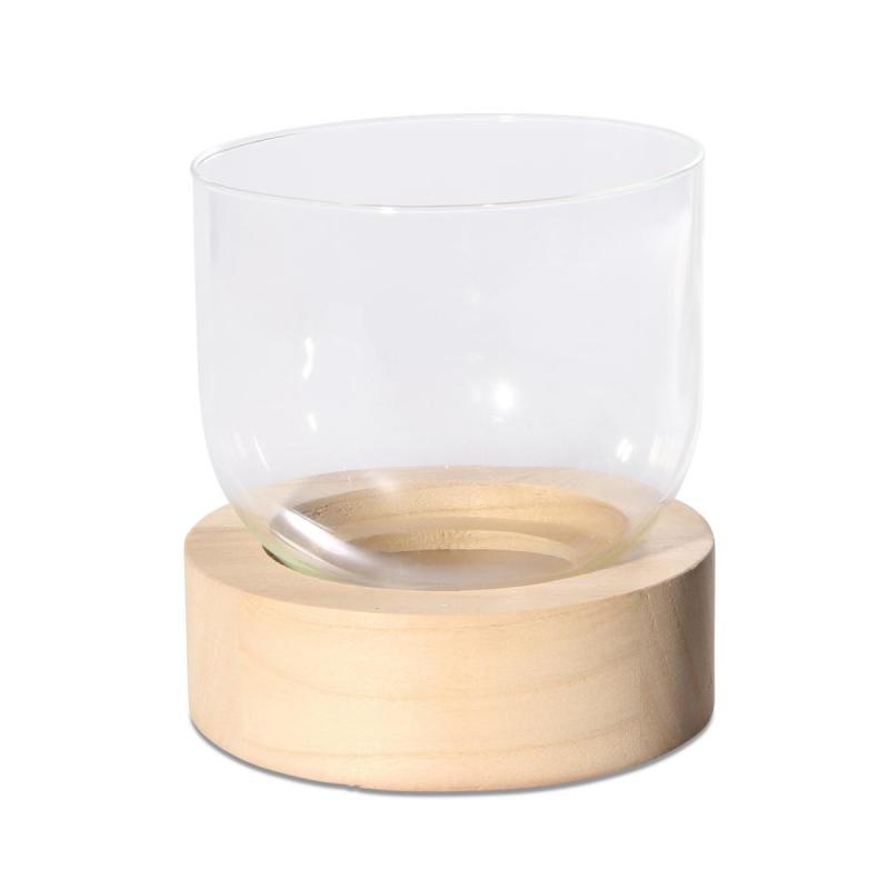 Zylindervase mit Holzständer mit LED