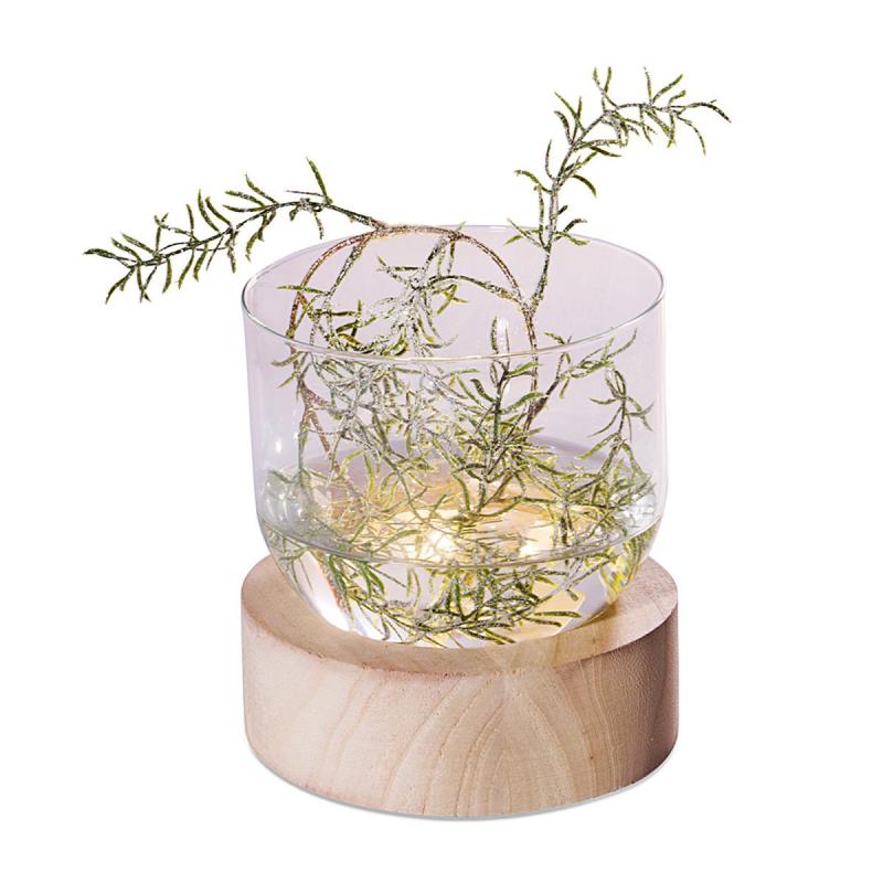 Zylindervase mit Holzständer mit LED