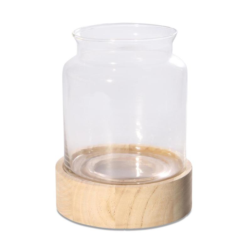 Zylindervase mit Holzständer mit LED