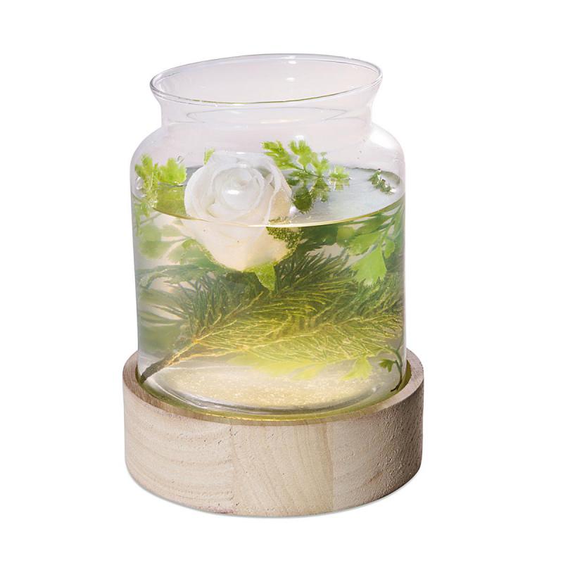 Zylindervase mit Holzständer mit LED