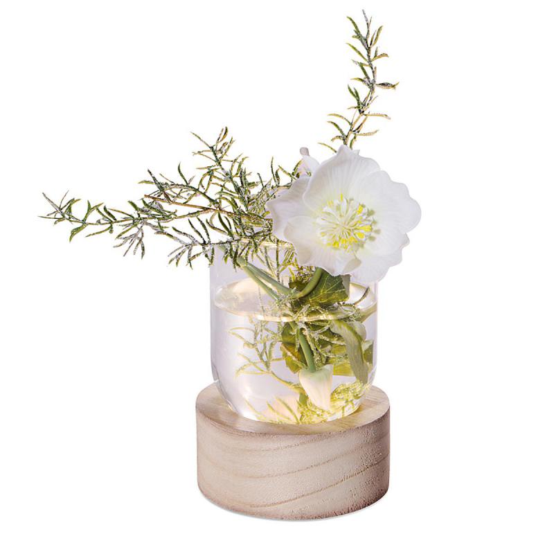 Zylindervase mit Holzständer mit LED