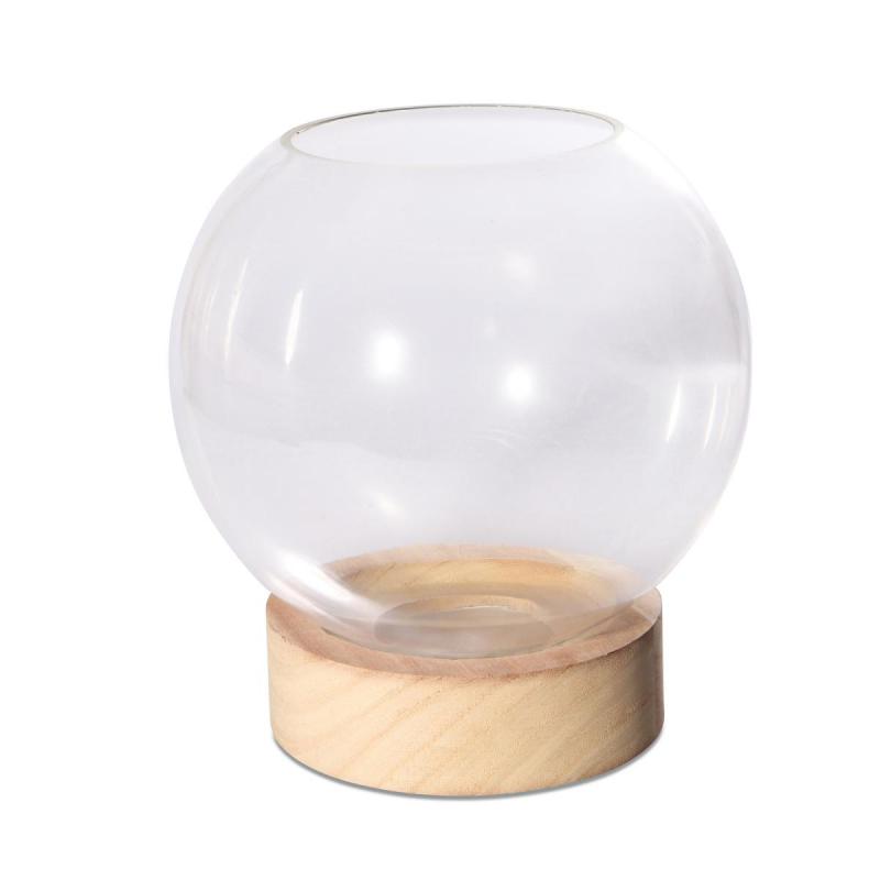 Kugelvase mit Holzständer mit LED