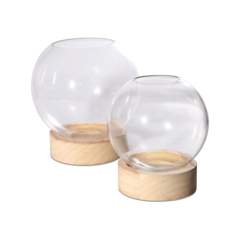 Kugelvase mit Holzständer mit LED