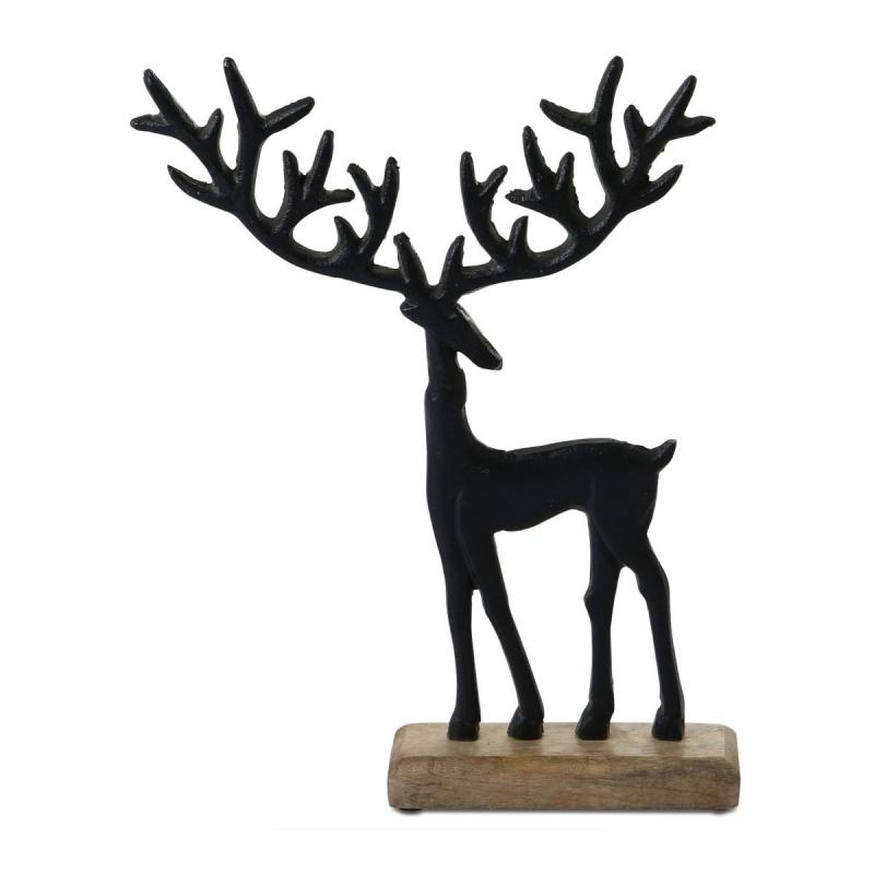 Hirsch Alu auf Holz schwarz