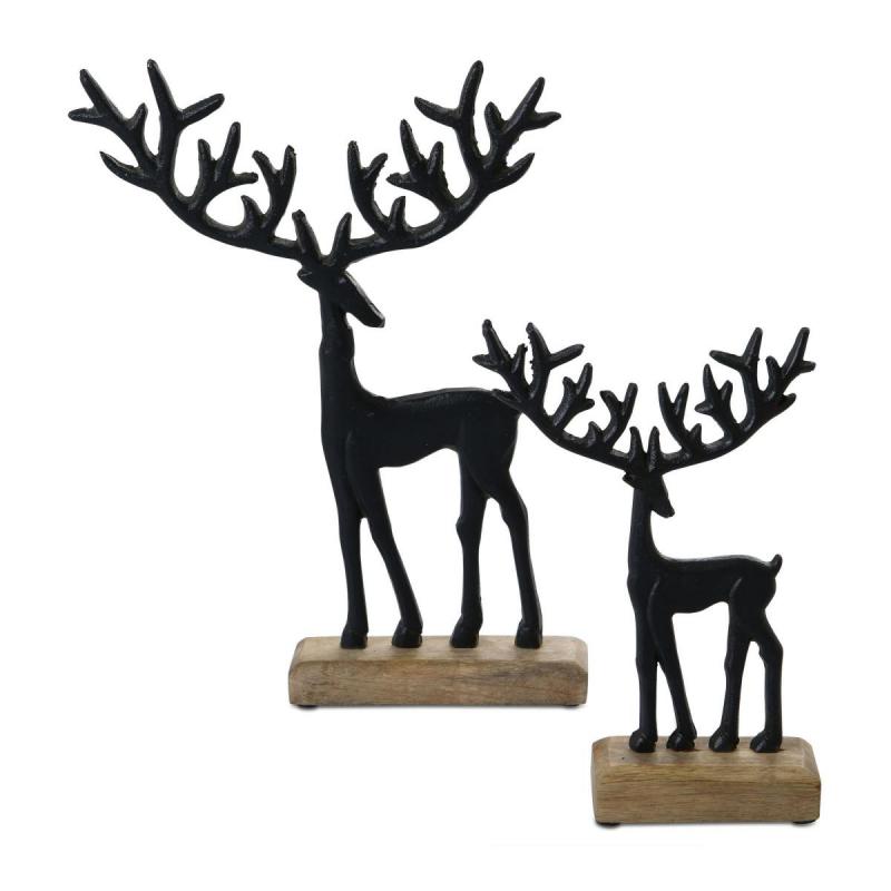 Hirsch Alu auf Holz schwarz
