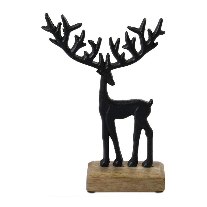 Hirsch Alu auf Holz schwarz
