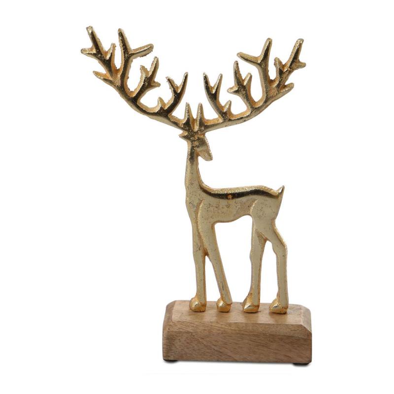 Hirsch Alu auf Holz gold