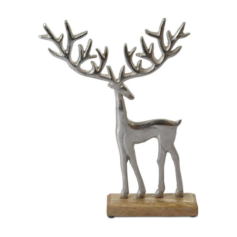 Hirsch Alu auf Holz silber