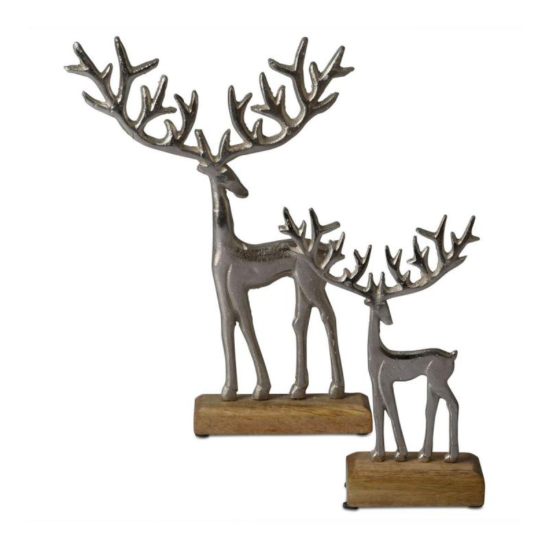Hirsch Alu auf Holz silber