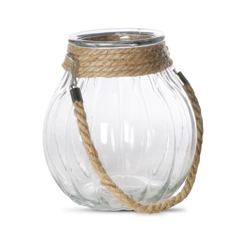 Windlicht bauchig,farbig Rupfen