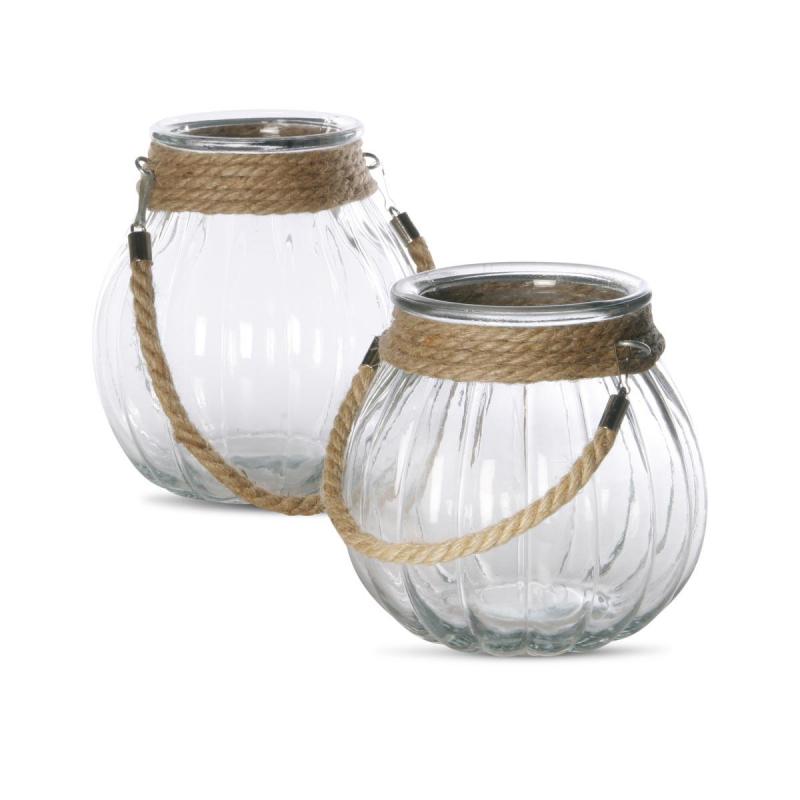 Windlicht bauchig,farbig Rupfen