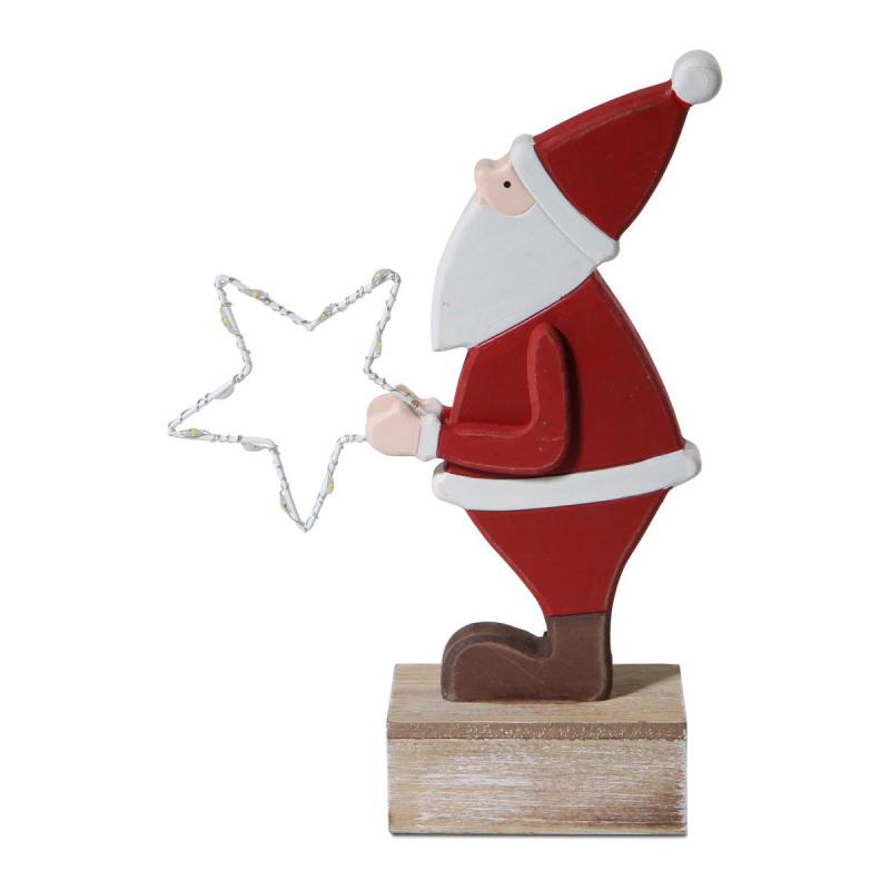 Holz Weihnachtsmann mit LED-Stern