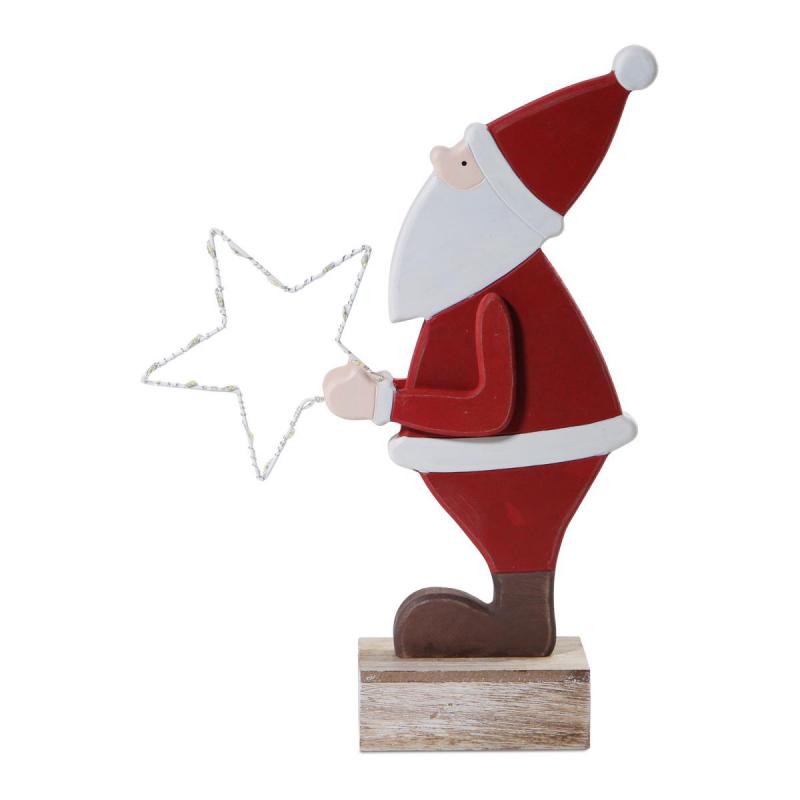 Holz Weihnachtsmann mit LED-Stern
