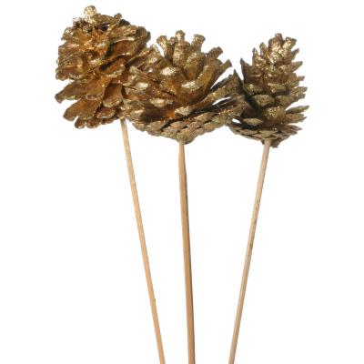 Kiefernzapfen Glitter gestielt gold