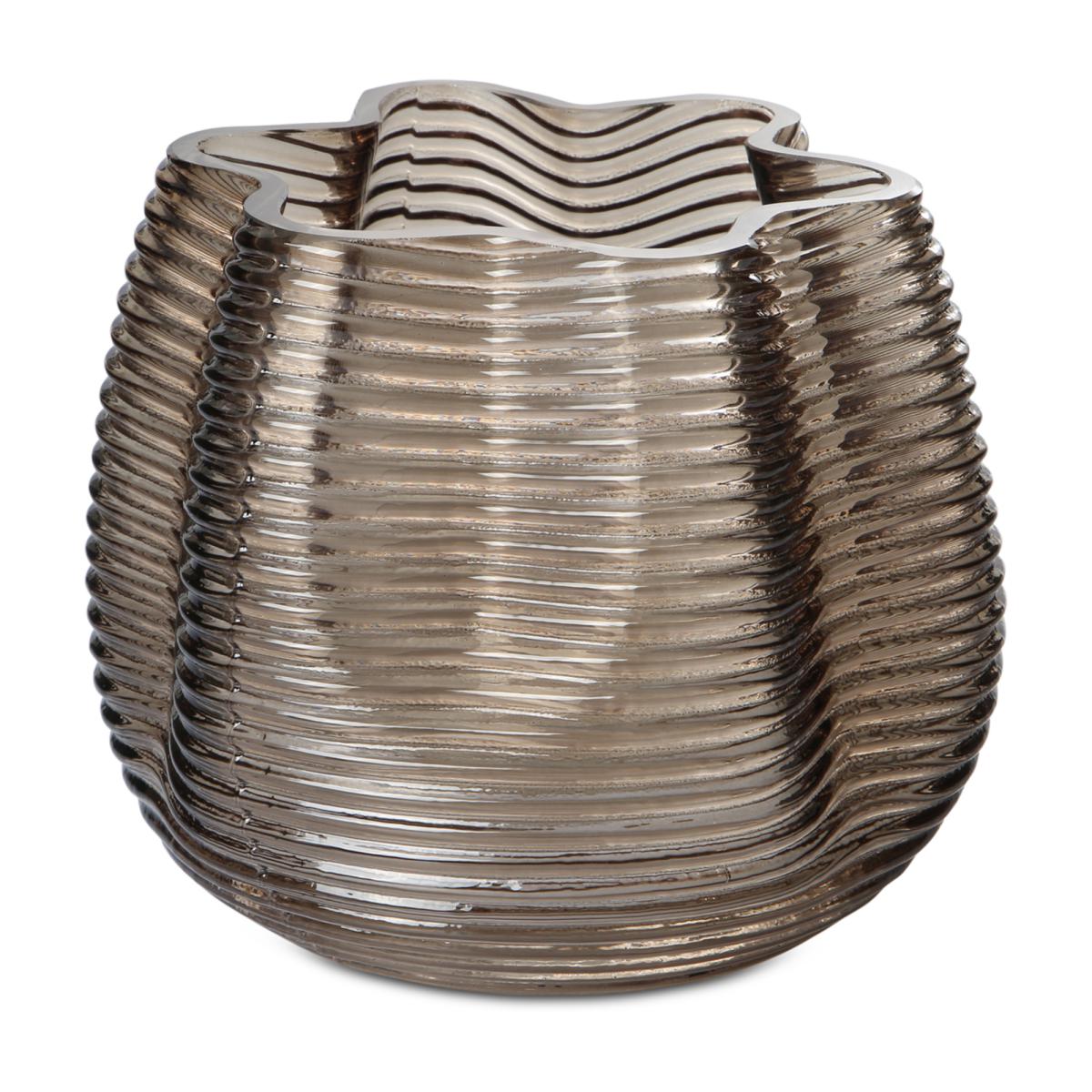 Faltenvase gerillt grau