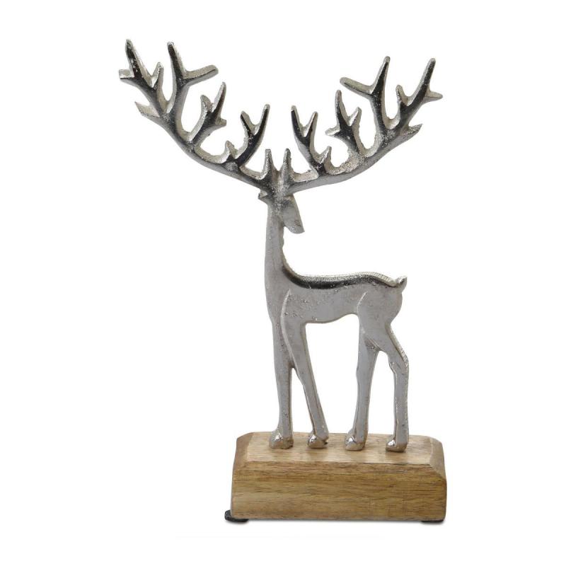 Hirsch Alu auf Holz silber