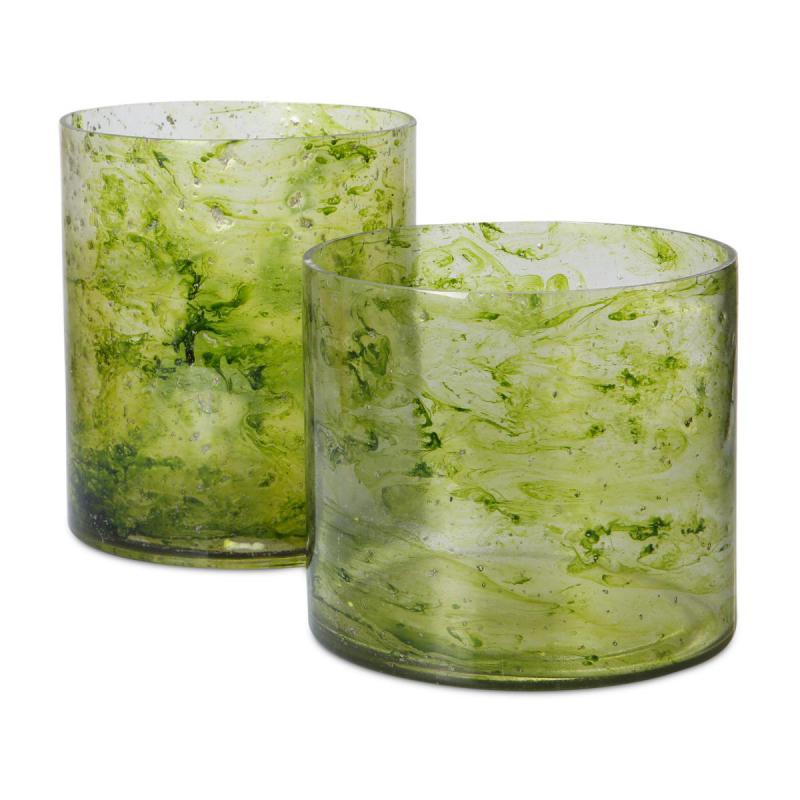 Vase Zylinder grün mit Blasen