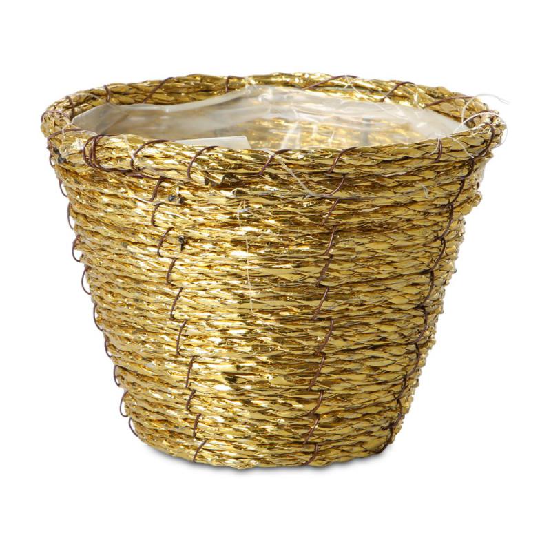 Flechttopf rund - gold