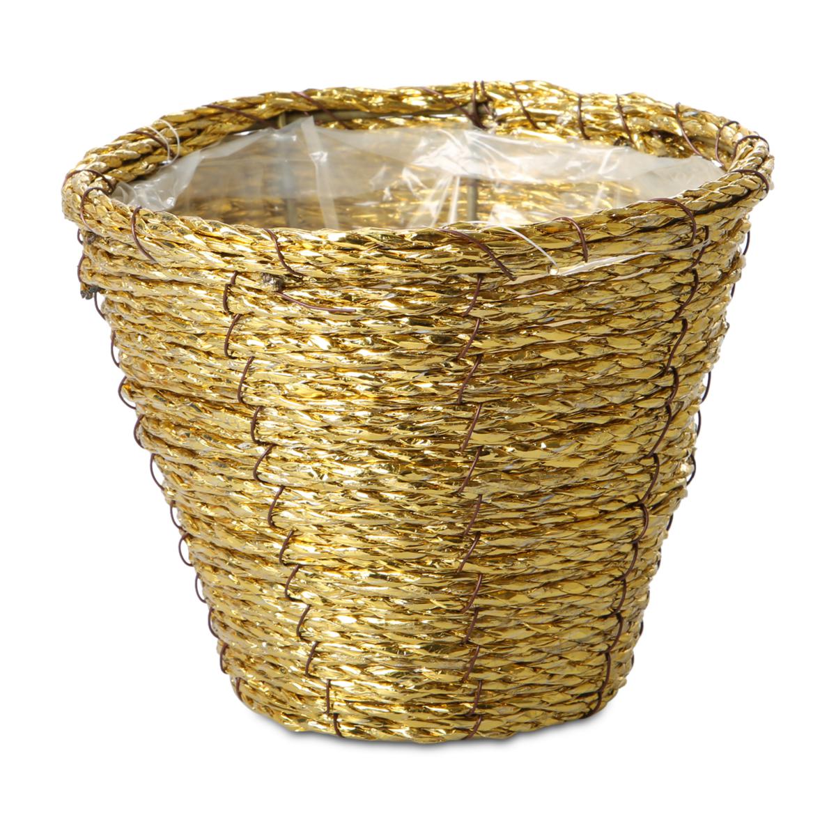 Flechttopf rund - gold