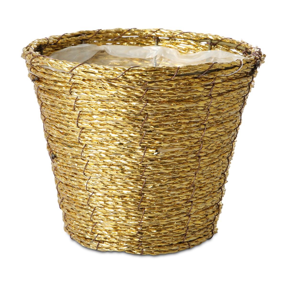 Flechttopf rund - gold