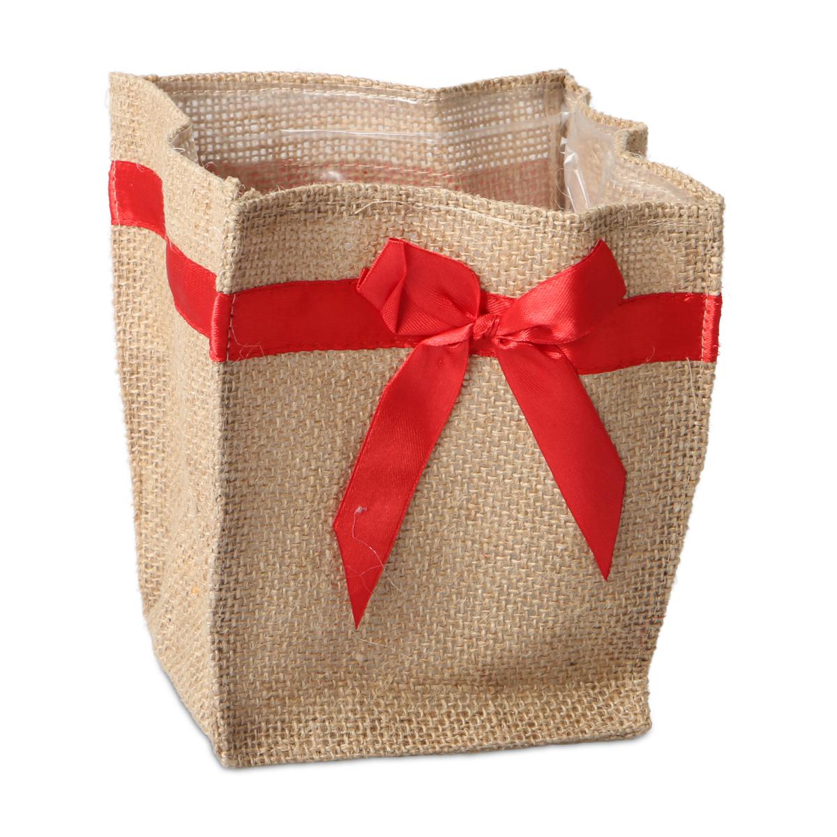 Jute-Topf für 14er mit Schleife natur