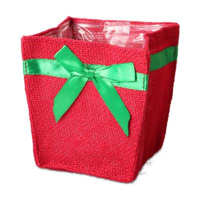 Jute-Topf für 12er mit Schleife rot