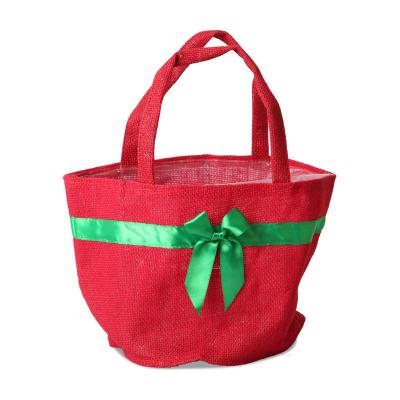 Jute-Tasche mit Henkel und Schleife rot