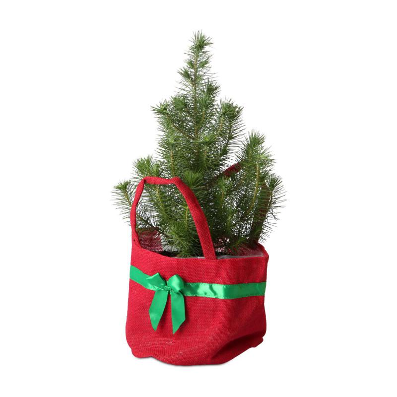 Jute-Tasche mit Henkel und Schleife rot