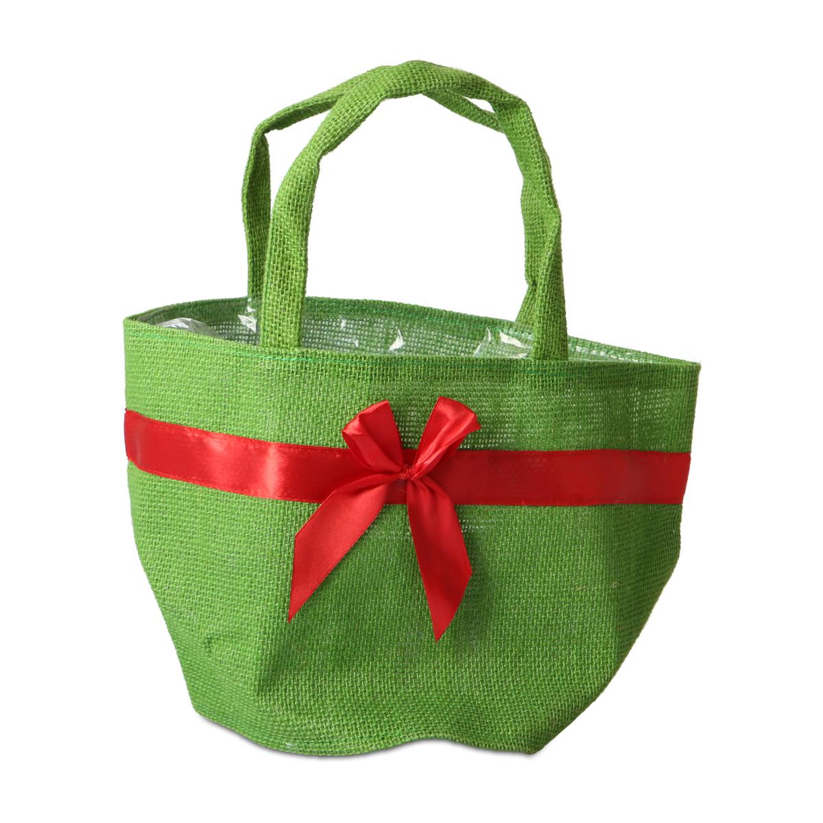 Jute-Tasche mit Henkel und Schleife grün