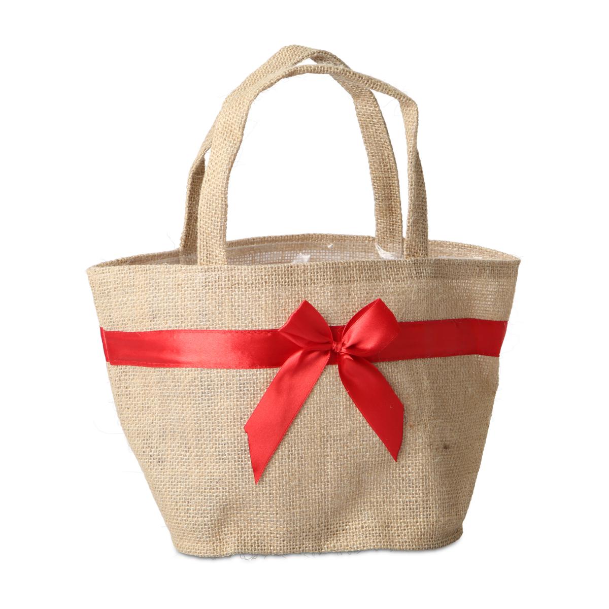 Jute-Tasche mit Henkel und Schleife natur