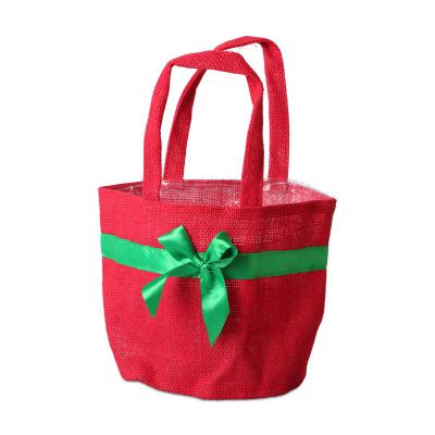 Jute-Tasche mit Henkel und Schleife rot