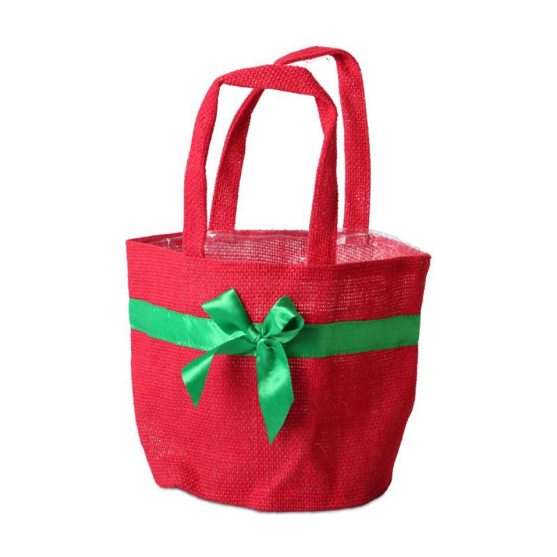 Jute-Tasche mit Henkel und Schleife rot