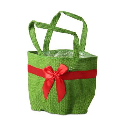 Jute-Tasche mit Henkel und Schleife grün