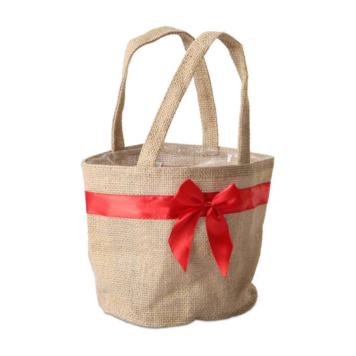 Jute-Tasche mit Henkel und Schleife natur