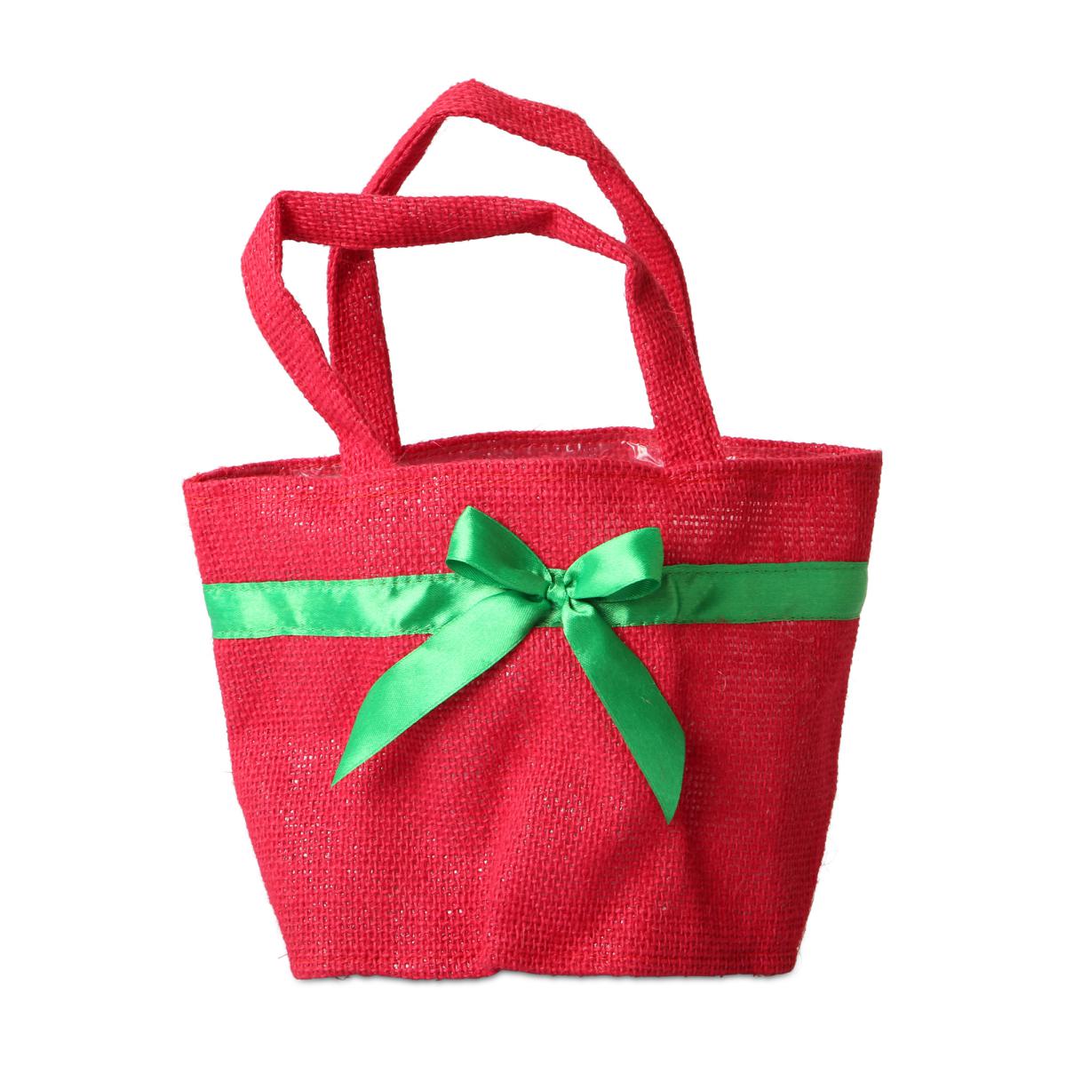 Jute-Tasche mit Henkel und Schleife rot